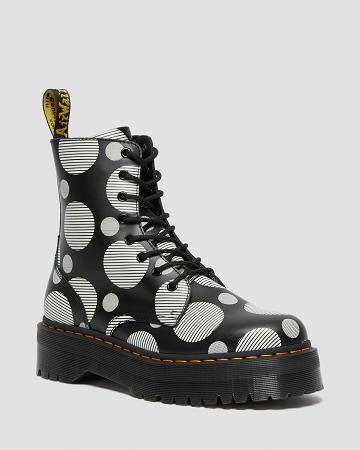 Dr Martens Jadon Polka Dot Smooth Leren Platform Laarzen Heren Zwart | NL 252XYU